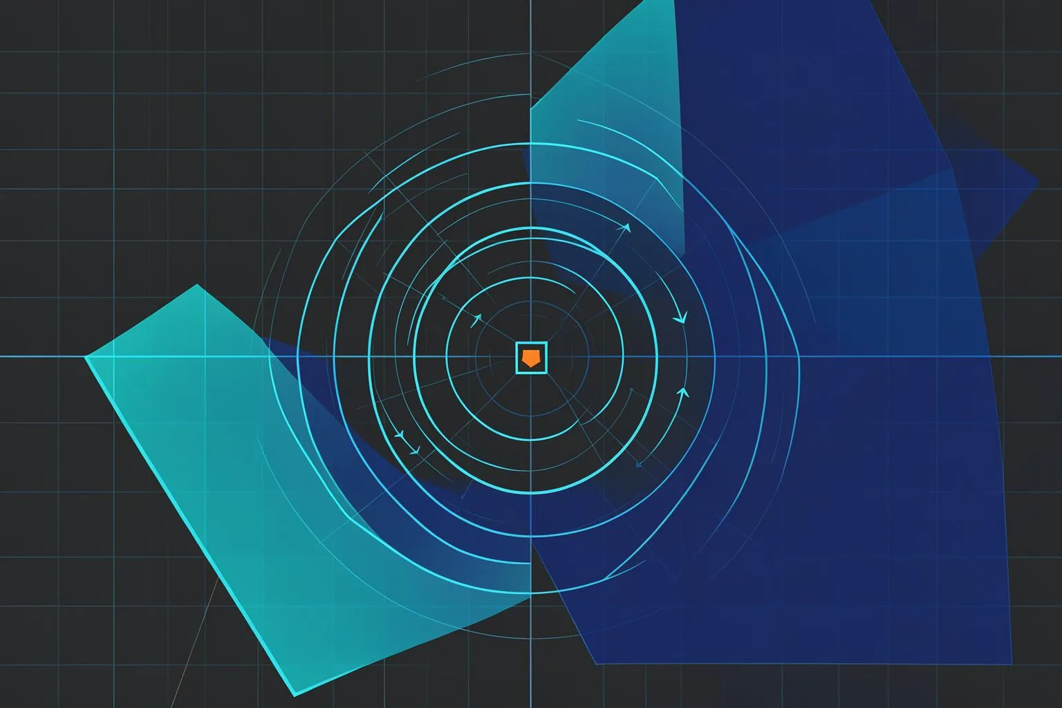 Abstract blueprint illustration in blue and orange.