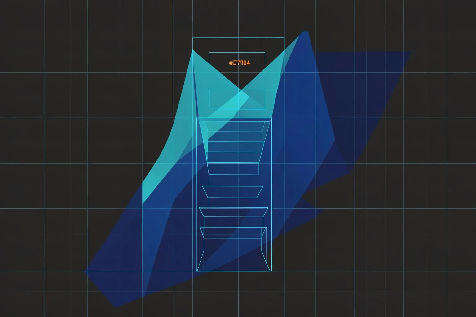 Abstract blueprint illustration in blue and orange.