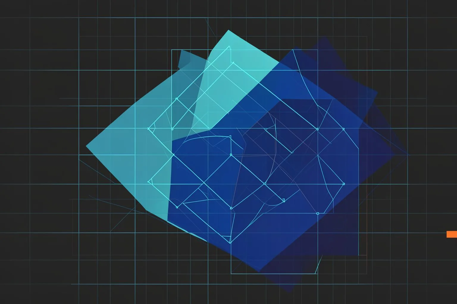 Abstract blueprint illustration in blue and orange.