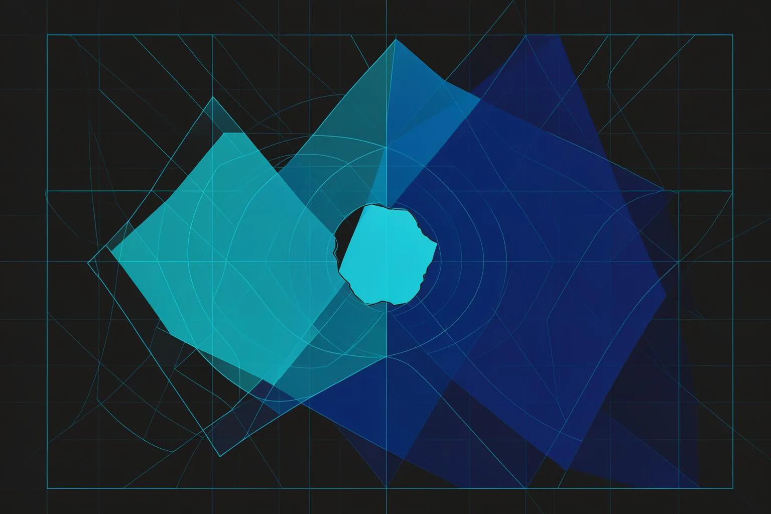 Abstract blueprint illustration in blue and orange.