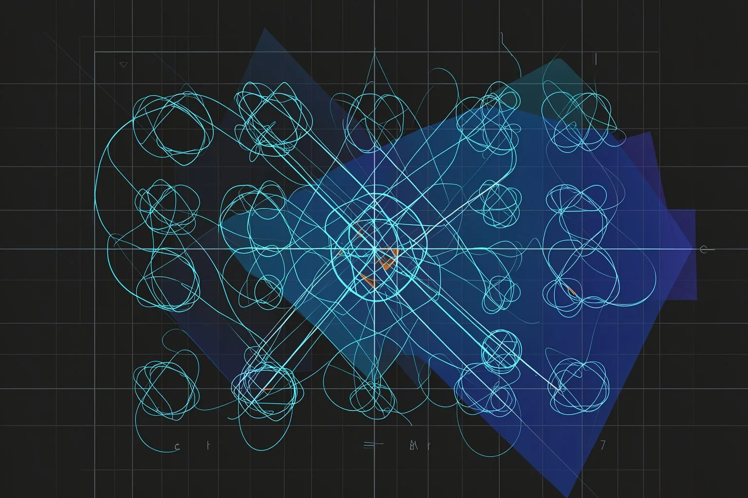 Abstract blueprint illustration in blue and orange.