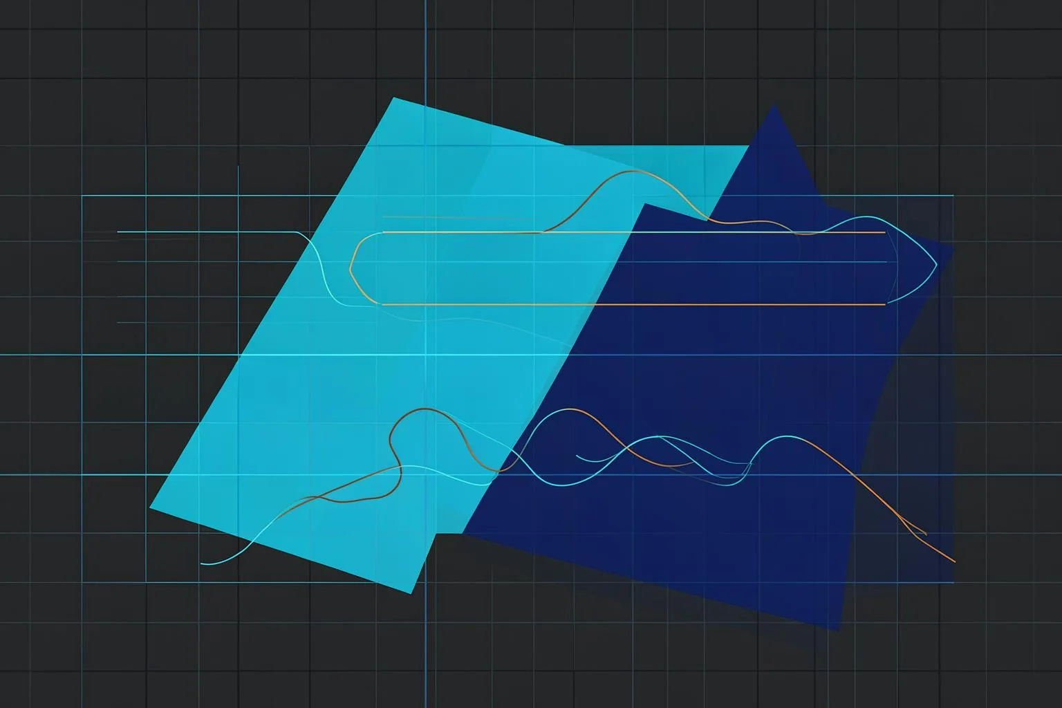 Abstract blueprint illustration in blue and orange.