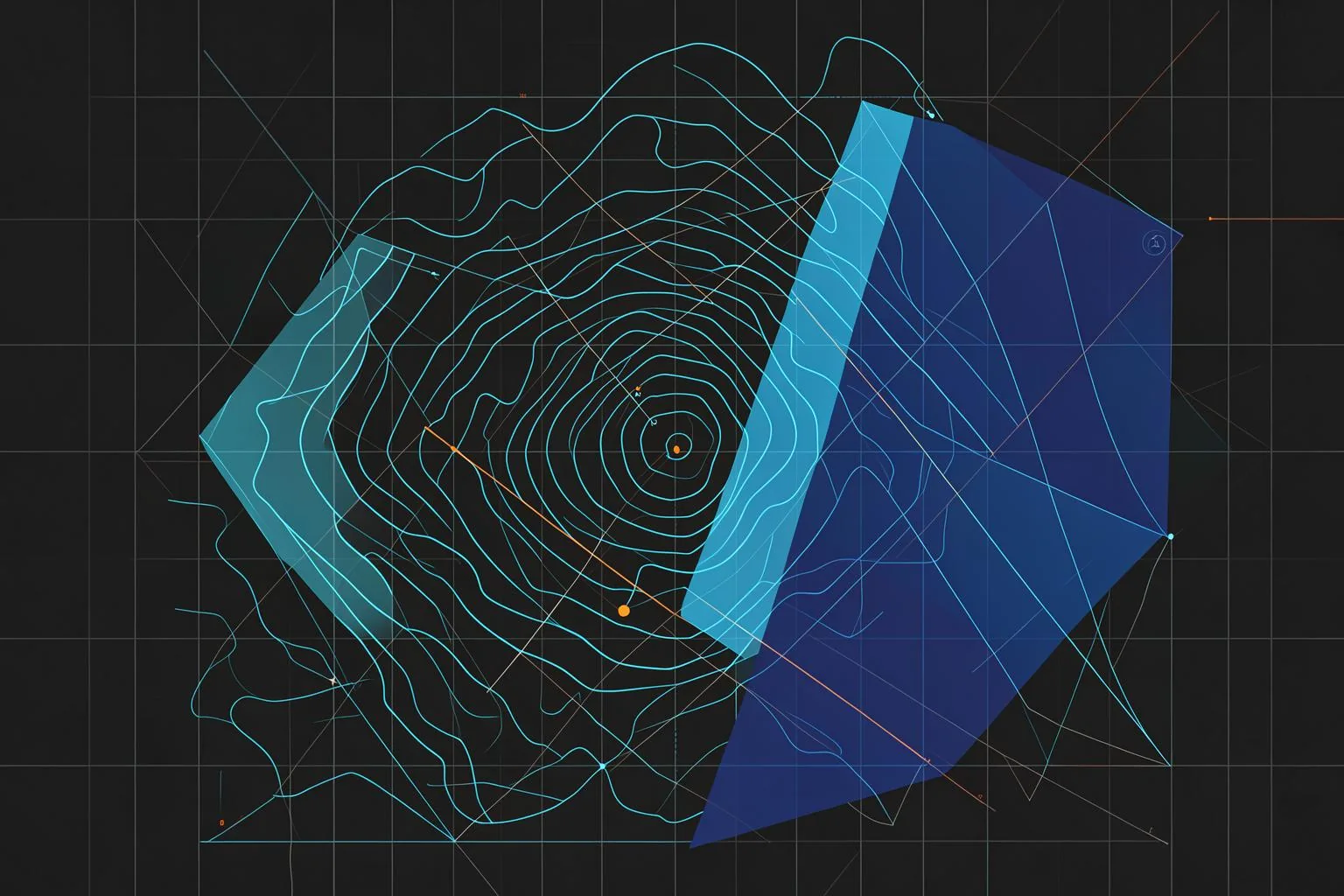 Abstract blueprint illustration in blue and orange.