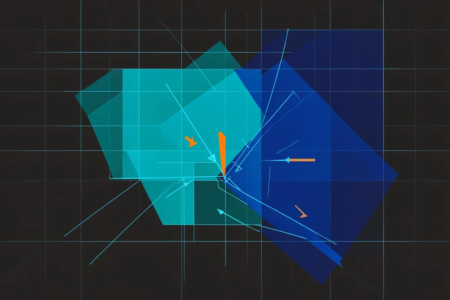Abstract blueprint illustration in blue and orange.