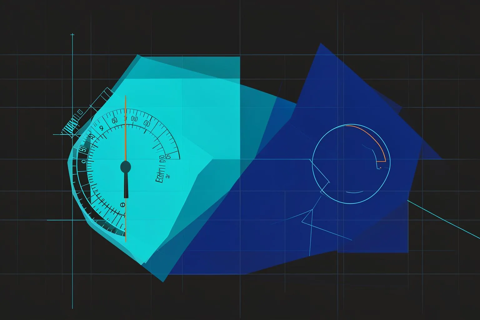 Abstract blueprint illustration in blue and orange.