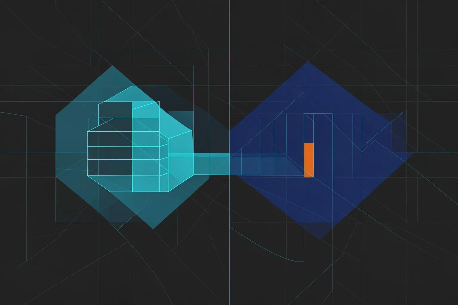 Abstract blueprint illustration in blue and orange.