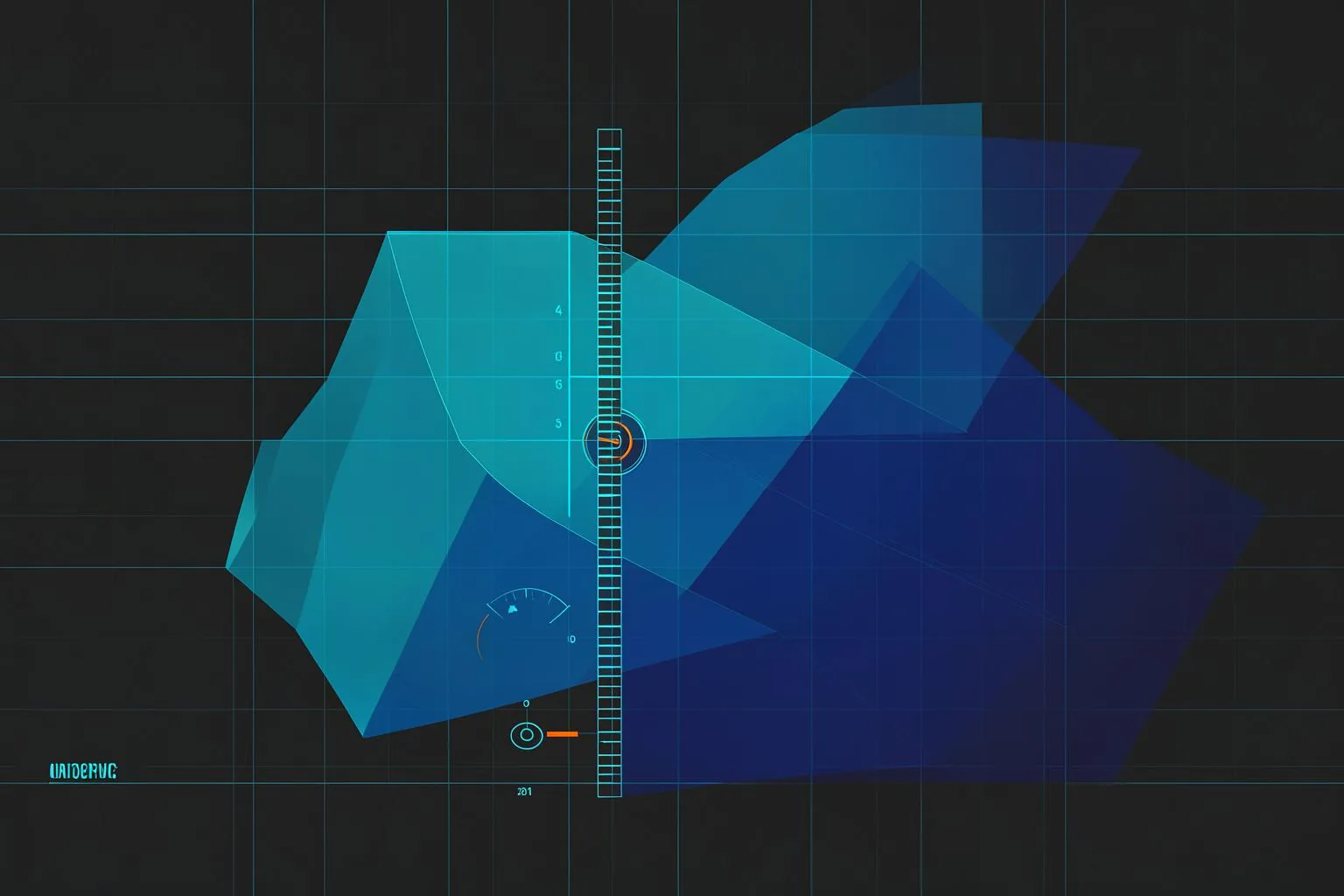Abstract blueprint illustration in blue and orange.