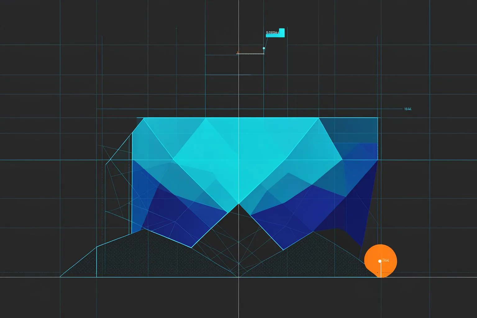 Abstract blueprint illustration in blue and orange.