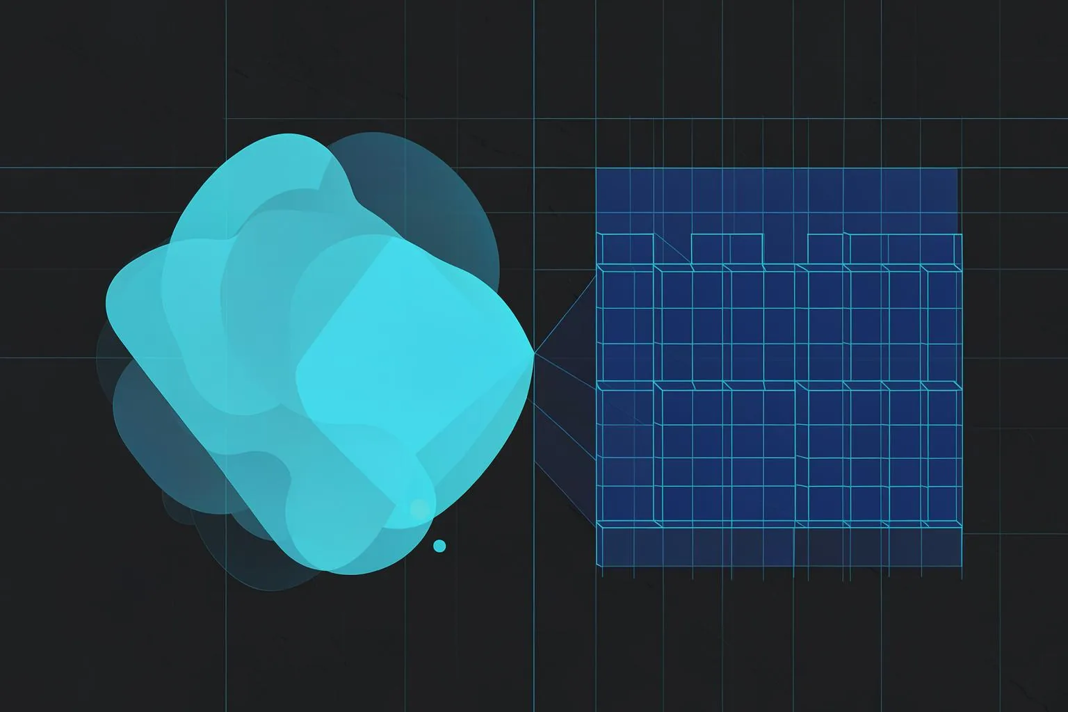 Abstract blueprint illustration in blue and orange.