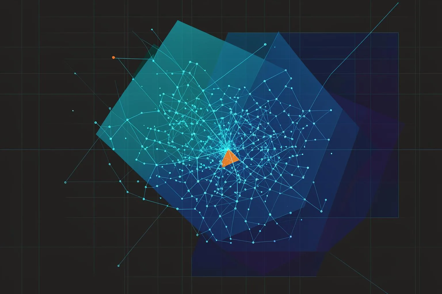 Abstract blueprint illustration in blue and orange.