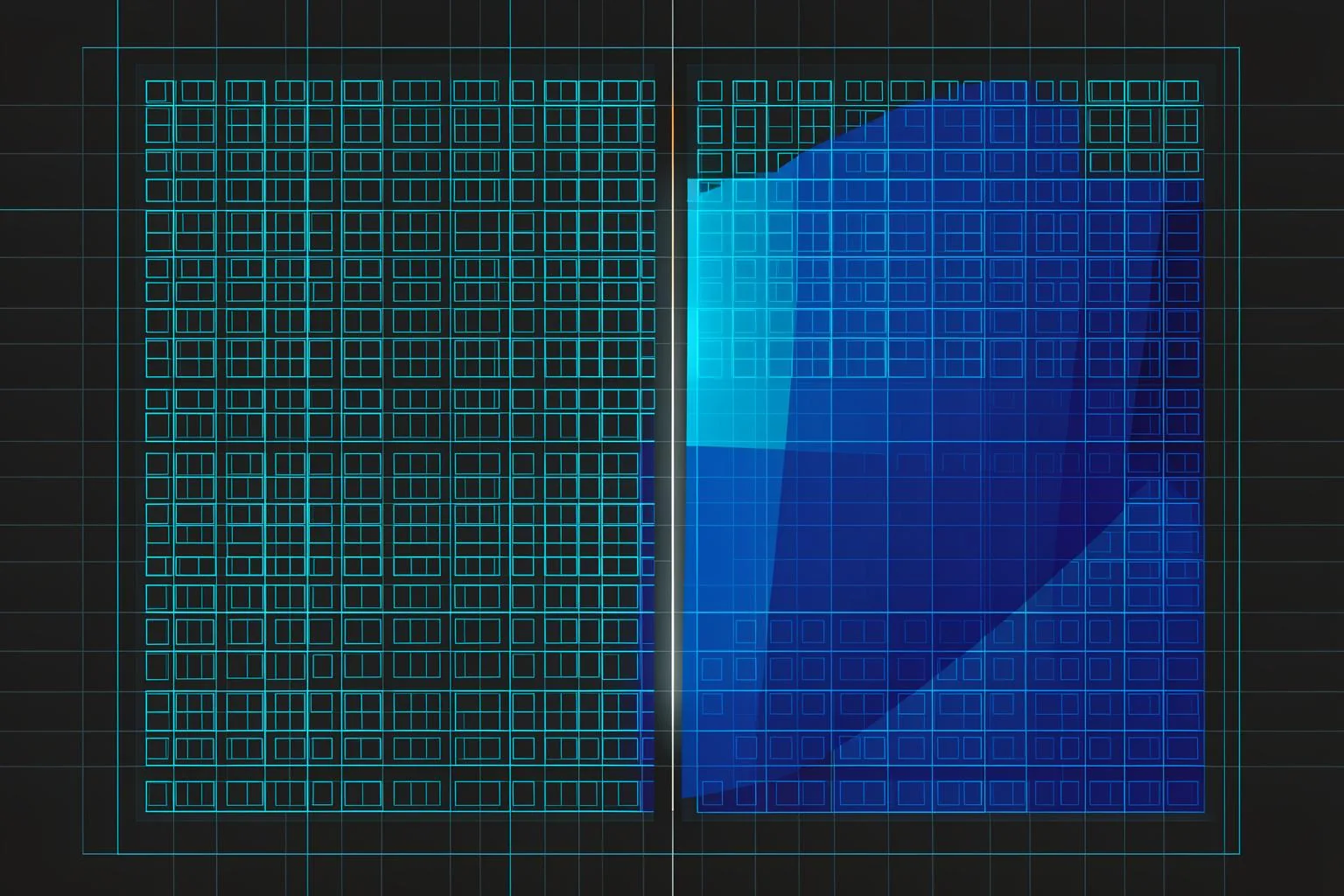 Abstract blueprint illustration in blue and orange.